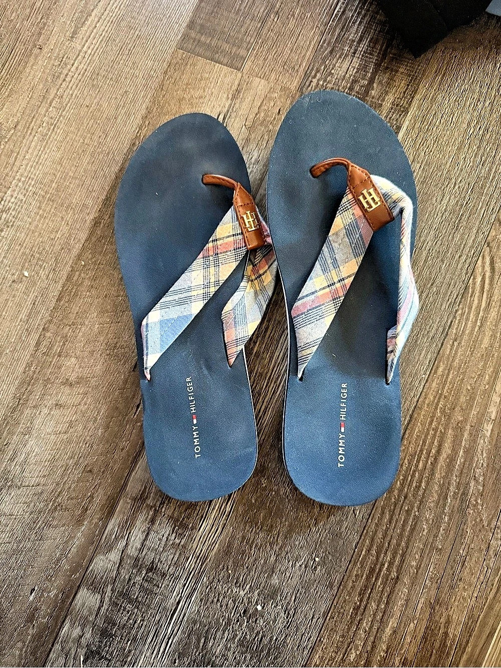 Tommy Hilfiger Plaid Flip Flop Sandals in Blue & Multicolor